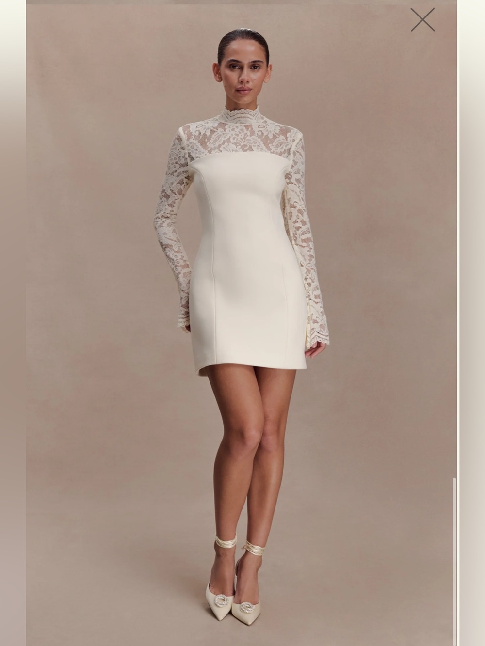 Elegant Ivory Lace-Trim Mini Dress